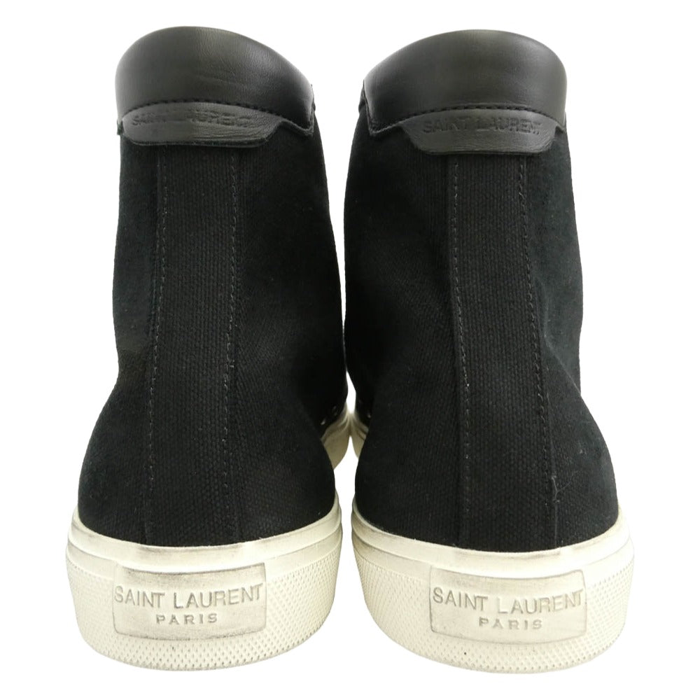 SAINT LAURENT サンローラン 606075 GUZ20 MALIBU MID マリブ ミッド ダメージ加工 キャンバス スニーカー ブラック系 ホワイト系 41【極上美品】【中古】