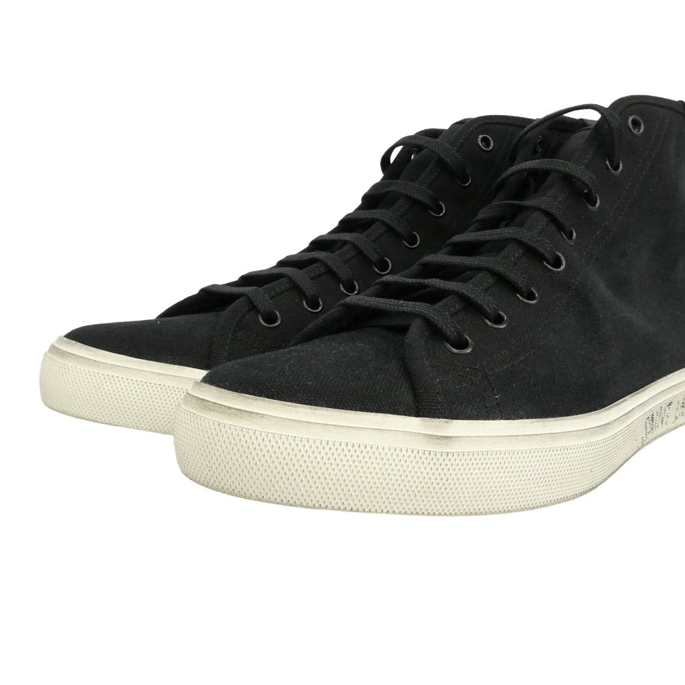 SAINT LAURENT サンローラン 606075 GUZ20 MALIBU MID マリブ ミッド ダメージ加工 キャンバス スニーカー ブラック系 ホワイト系 41【極上美品】【中古】