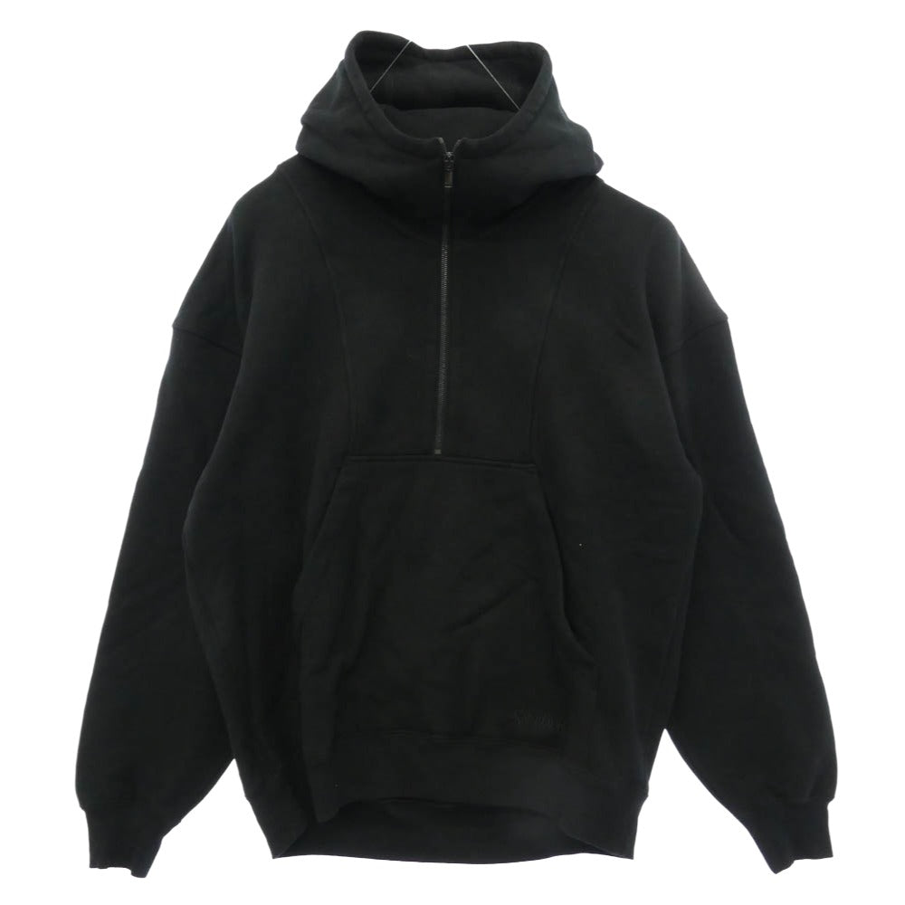 SAINT LAURENT サンローラン 802136 Y36SW Half Zip Logo Hoodie ハーフジップ スウェット ロゴ刺繍 プルオーバー フーディー パーカー ブラック系 M【極上美品】【中古】