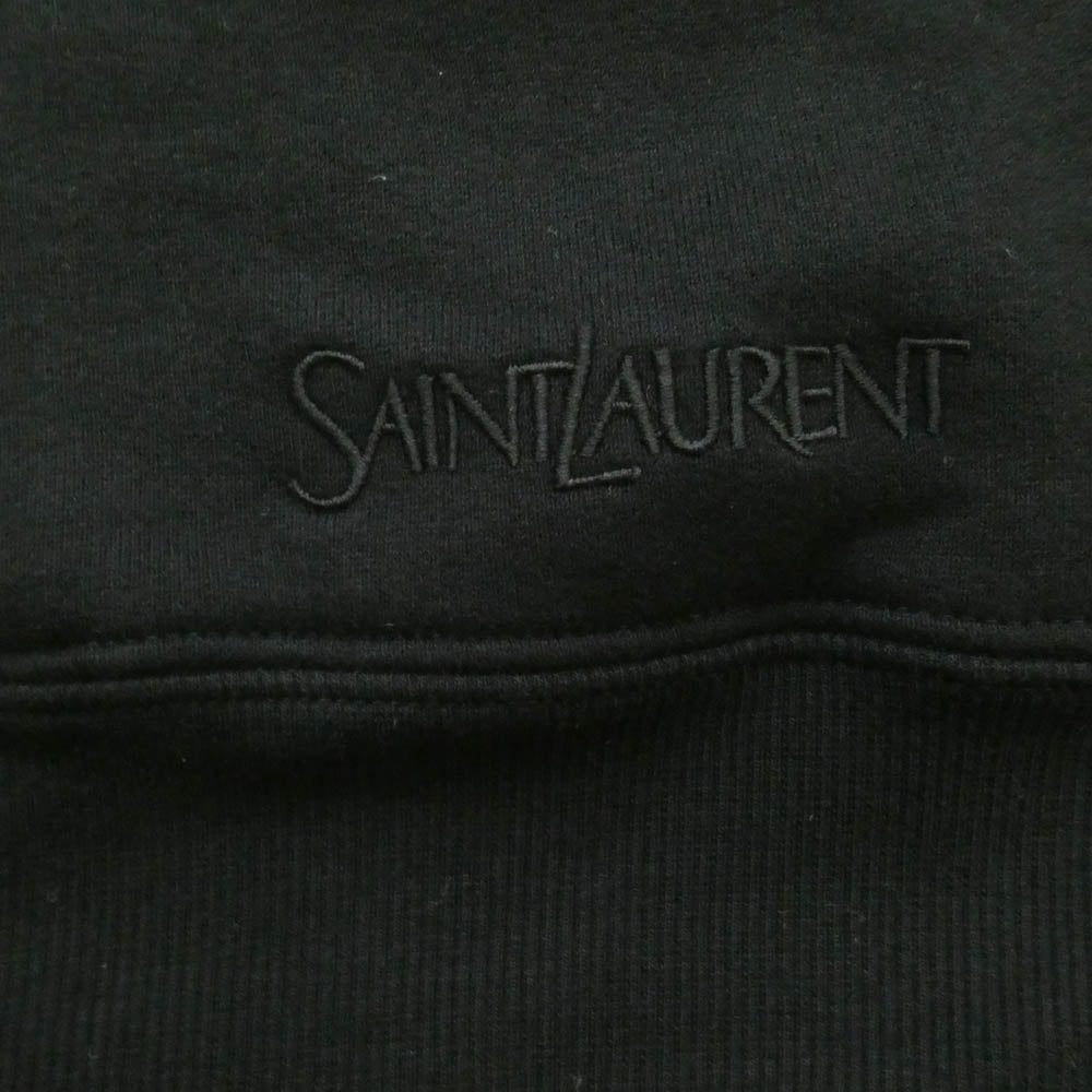 SAINT LAURENT サンローラン 802136 Y36SW Half Zip Logo Hoodie ハーフジップ スウェット ロゴ刺繍 プルオーバー フーディー パーカー ブラック系 M【極上美品】【中古】