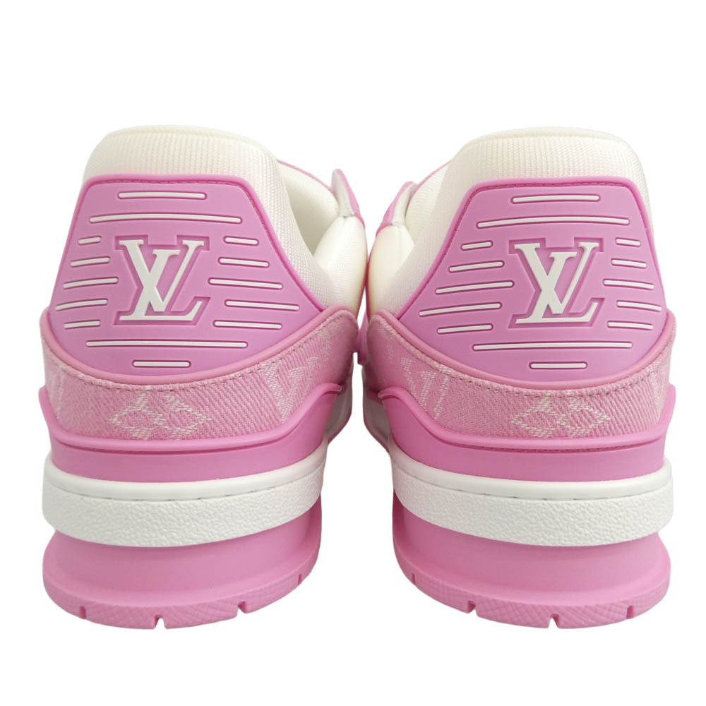 LOUIS VUITTON ルイ・ヴィトン LV トレイナー スニーカー デニム レザー ローカットスニーカー ホワイト系 ピンク系 8【新古品】【未使用】【中古】