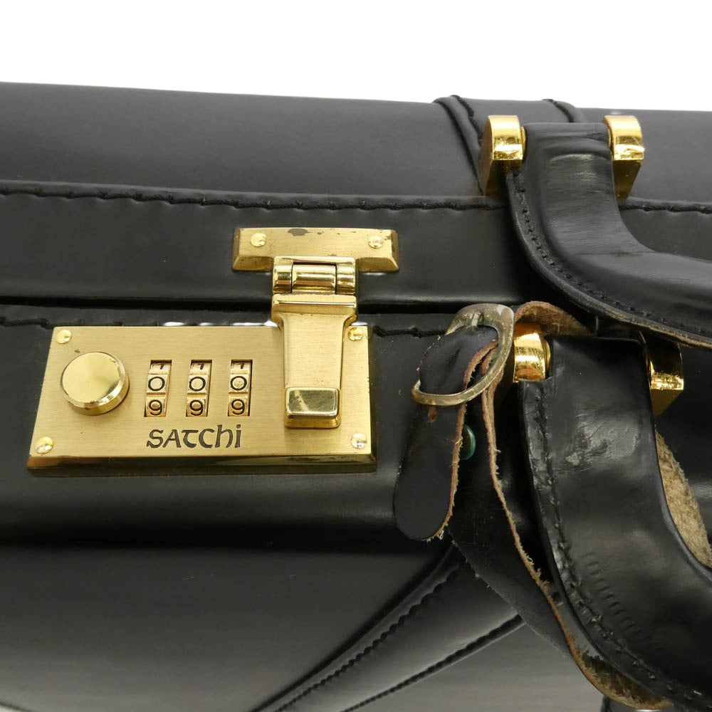 サッチ レザー トランク アタッシュ ケース ブラック系【中古】