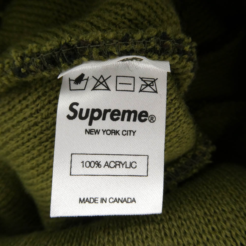 Supreme シュプリーム 12AW Camo Beanie カモ柄 ポンポン付 ビーニー カモフラ ウッドランドカモ ニット キャップ 帽子 カーキ系【美品】【中古】