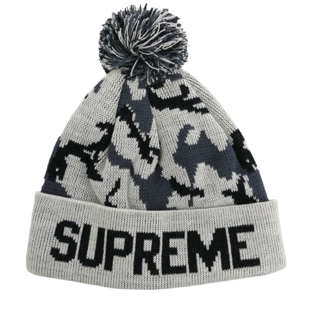 Supreme シュプリーム 12AW Camo Beanie カモ柄 ポンポン付 カフ ビーニー カモフラ アーバンカモ ニット キャップ 帽子 ホワイト系 グレー系【美品】【中古】