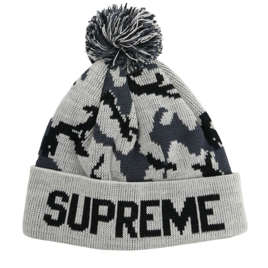 Supreme シュプリーム 12AW Camo Beanie カモ柄 ポンポン付 カフ ビーニー カモフラ アーバンカモ ニット キャップ 帽子 ホワイト系 グレー系【美品】【中古】