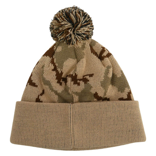 Supreme シュプリーム 12AW Camo Beanie カモ柄 ポンポン付 カフ ビーニー カモフラ デザートカモ ニット キャップ 帽子 ブラウン系【美品】【中古】