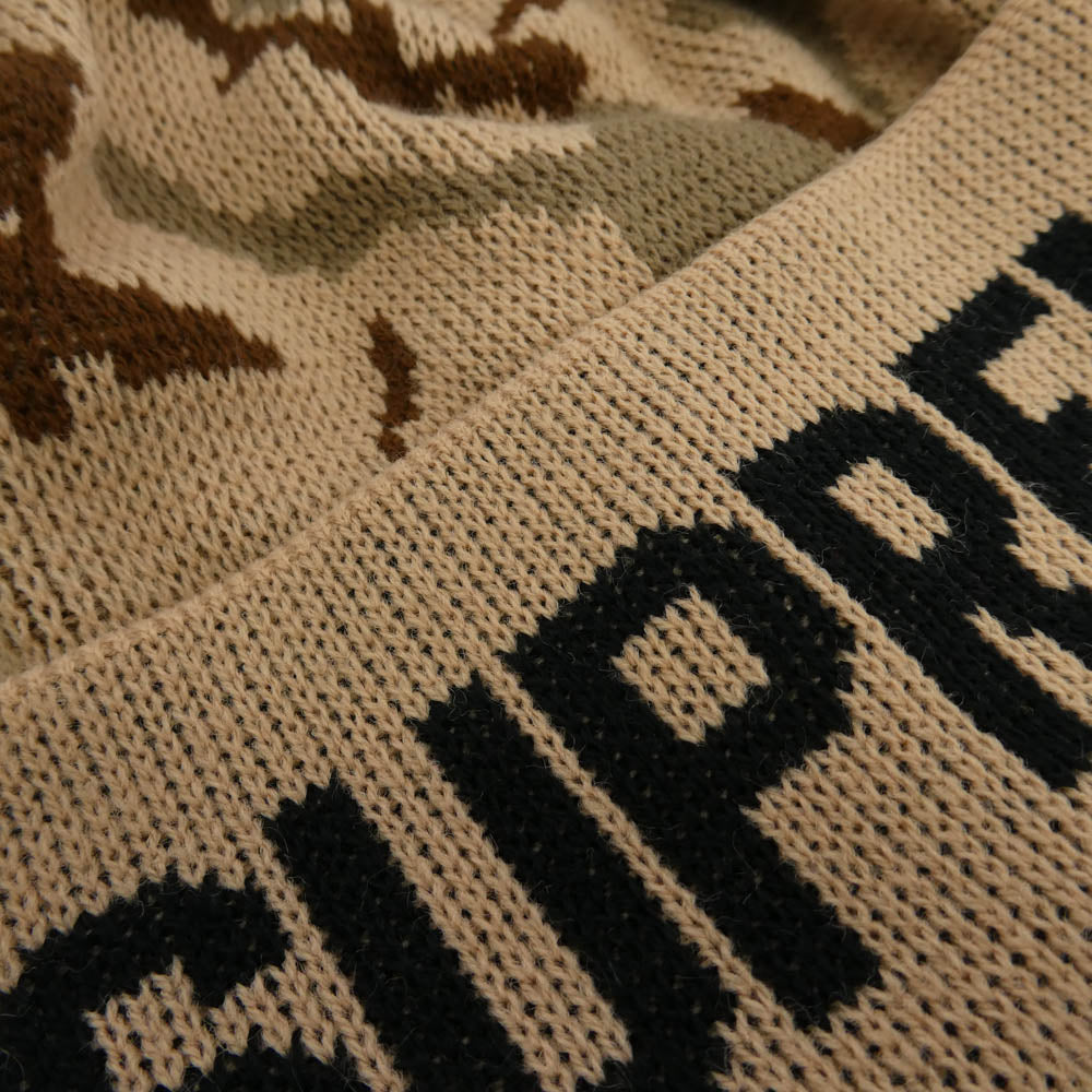 Supreme シュプリーム 12AW Camo Beanie カモ柄 ポンポン付 カフ ビーニー カモフラ デザートカモ ニット キャップ 帽子 ブラウン系【美品】【中古】