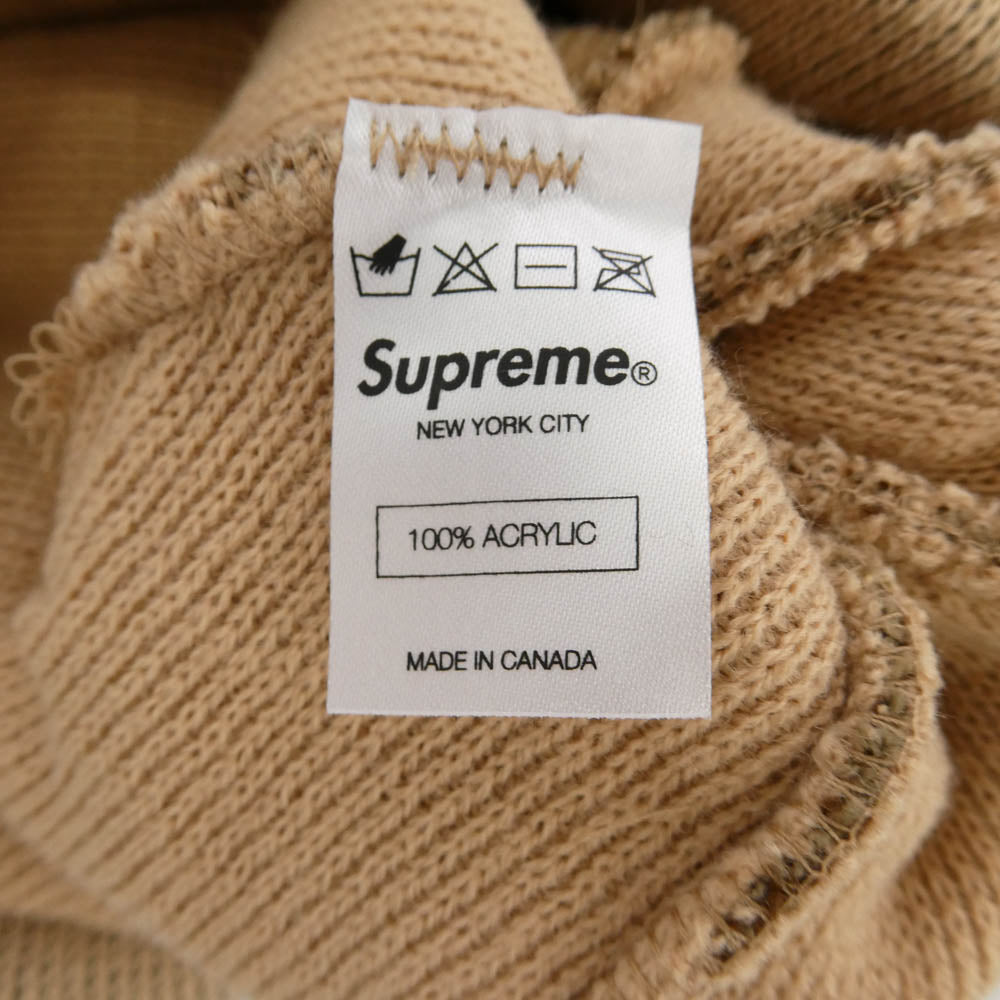 Supreme シュプリーム 12AW Camo Beanie カモ柄 ポンポン付 カフ ビーニー カモフラ デザートカモ ニット キャップ 帽子 ブラウン系【美品】【中古】