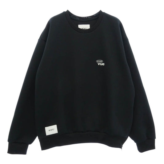 WTAPS ダブルタップス 25AW 252ATDT-CSM22 WOUND SWEATER POLY ロゴ クルーネック サイド ジップ トレーナー ポリスウェット ブラック系 03【中古】