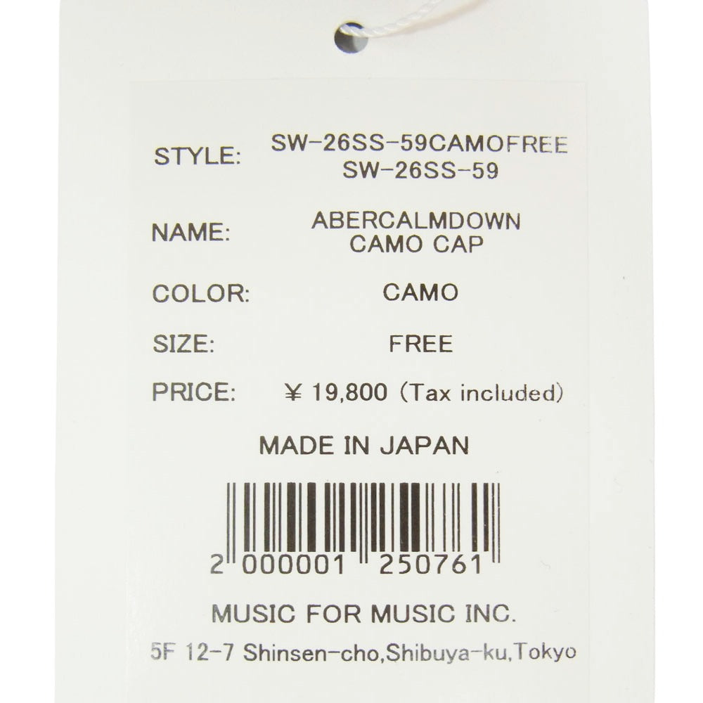 エスダブリュージェーピー 26SS SW-26SS-59 ABERCALMDOWN CAMO CAP SW カモフラ ベースボール キャップ 帽子 カーキ系 FREE【極上美品】【中古】