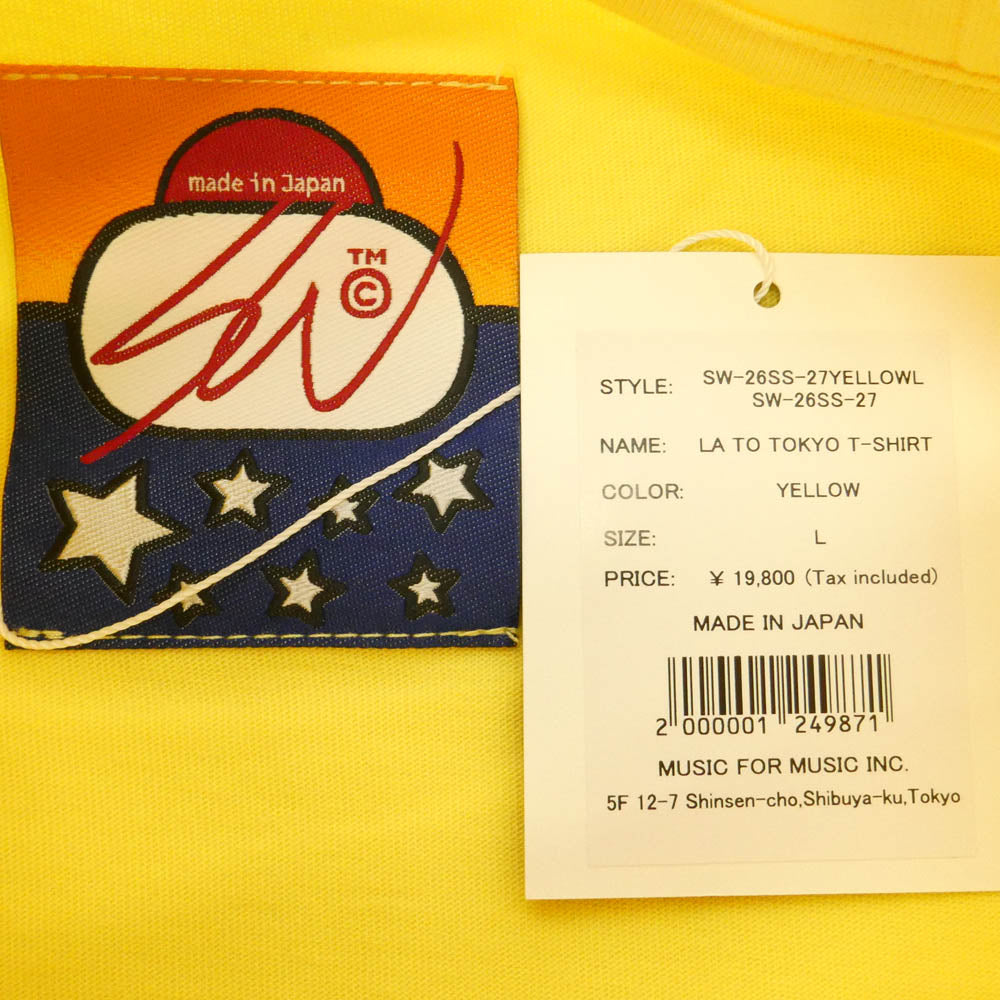 エスダブリュージェーピー 26SS SW-26SS-27 LA TO TOKYO T-SHIRT ロゴプリント クルーネック 半袖 Tシャツ イエロー イエロー系 L【新古品】【未使用】【中古】