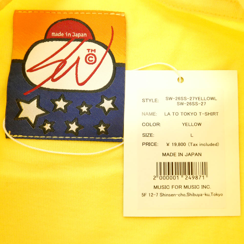 エスダブリュージェーピー 26SS SW-26SS-27 LA TO TOKYO T-SHIRT ロゴプリント クルーネック 半袖 Tシャツ イエロー イエロー系 L【新古品】【未使用】【中古】