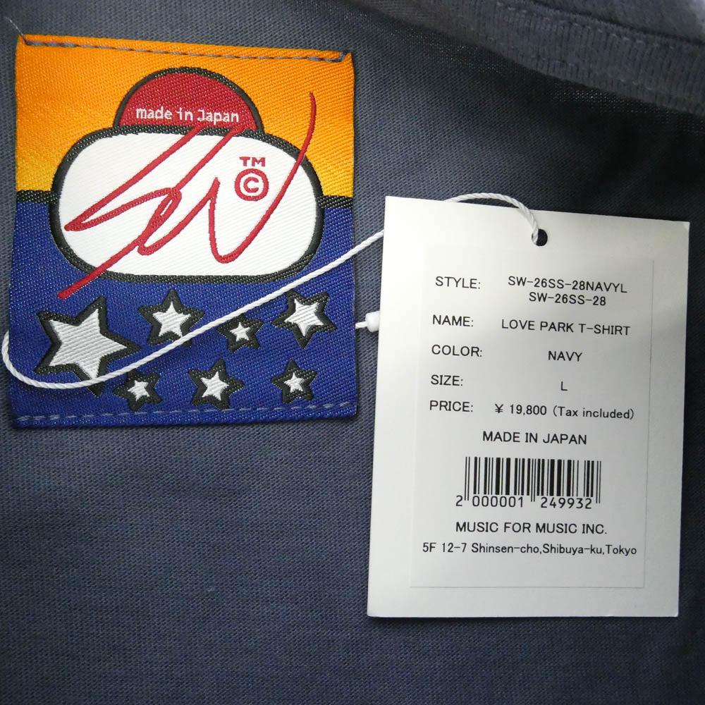 エスダブリュージェーピー 26SS SW-26SS-28 LOVE PARK T-SHIRT ラブパーク ロゴプリント クルーネック 半袖 Tシャツ ネイビー系 L【新古品】【未使用】【中古】