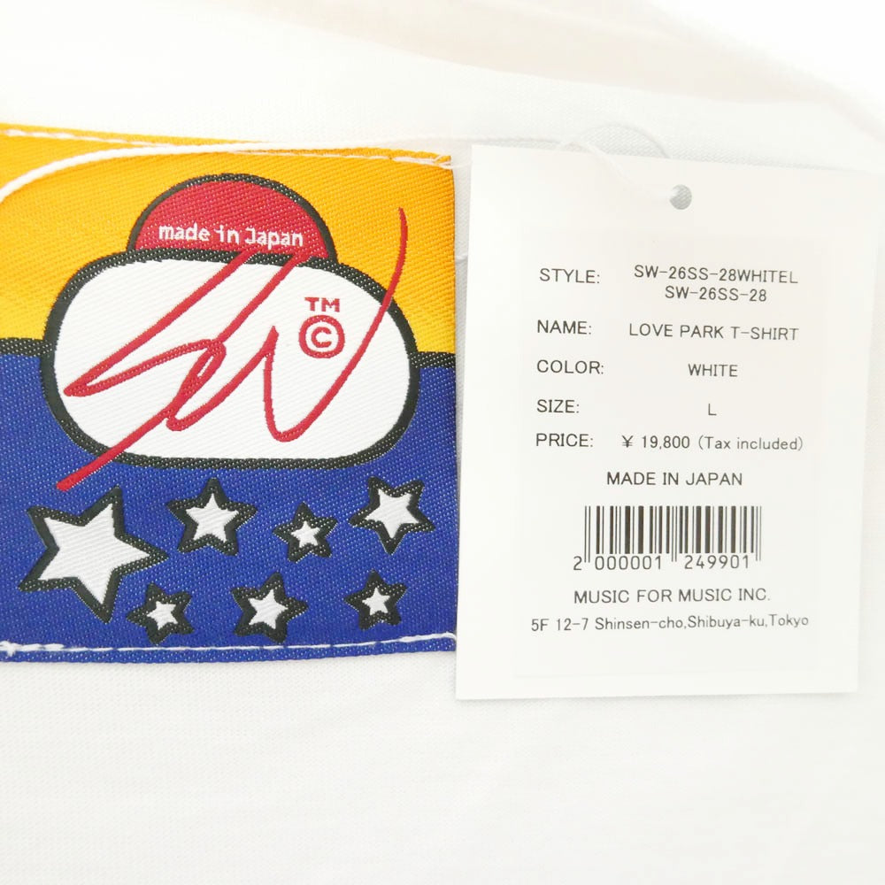 エスダブリュージェーピー 26SS SW-26SS-28 LOVE PARK T-SHIRT ラブパーク ロゴプリント クルーネック 半袖 Tシャツ ホワイト系 L【新古品】【未使用】【中古】