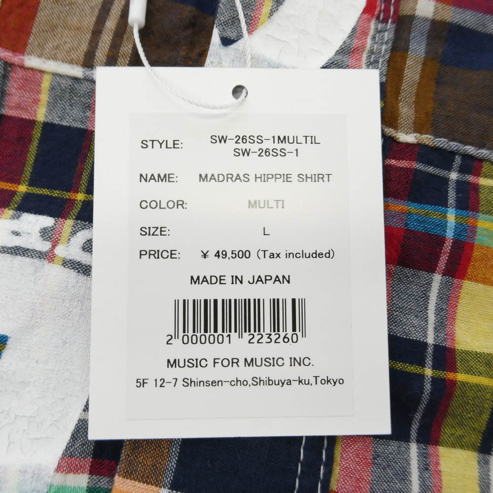 エスダブリュージェーピー 26SS SW-26SS-1MULTIL MADRAS HIPPIE SHIRT マドラスチェック ヒッピー 半袖 シャツ マルチカラー系 L【新古品】【未使用】【中古】