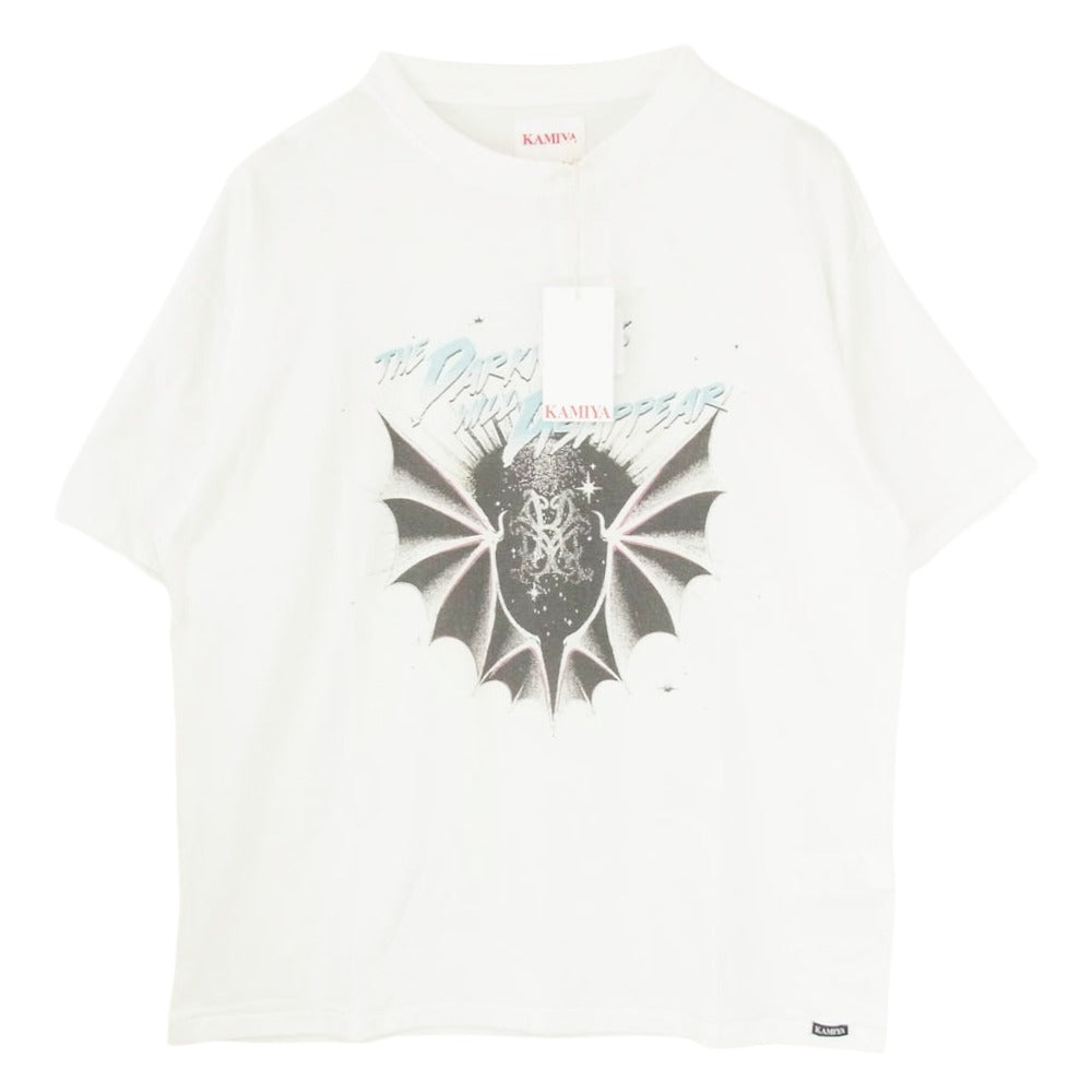カミヤ 26SS G16TS098-0 THE DARKNESS WILL DISAPPEAR Tee T/C ヴィンテージ加工 ダークネスプリント クルーネック 半袖 Tシャツ ホワイト系 S【新古品】【未使用】【中古】
