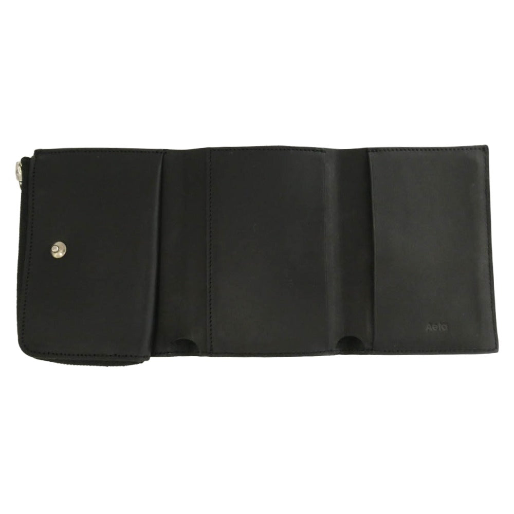 アエタ FOLDED WALLET カウレザー フォールデッド ウォレット 三つ折り 財布 ブラック系【中古】