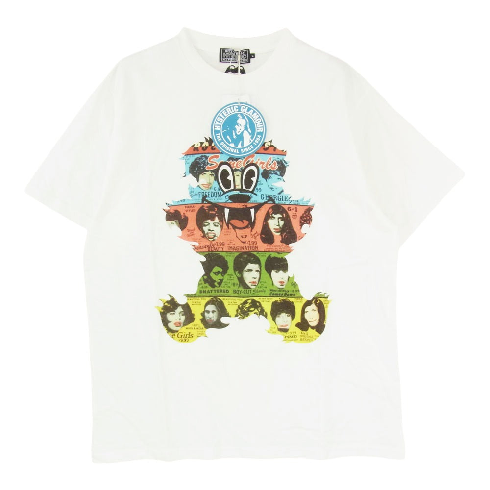 HYSTERIC GLAMOUR ヒステリックグラマー 02261CT57 THE ROLLING STONES ローリングストーンズ FIRE RS BEAR プリント 半袖 Tシャツ ホワイト系 L【新古品】【未使用】【中古】