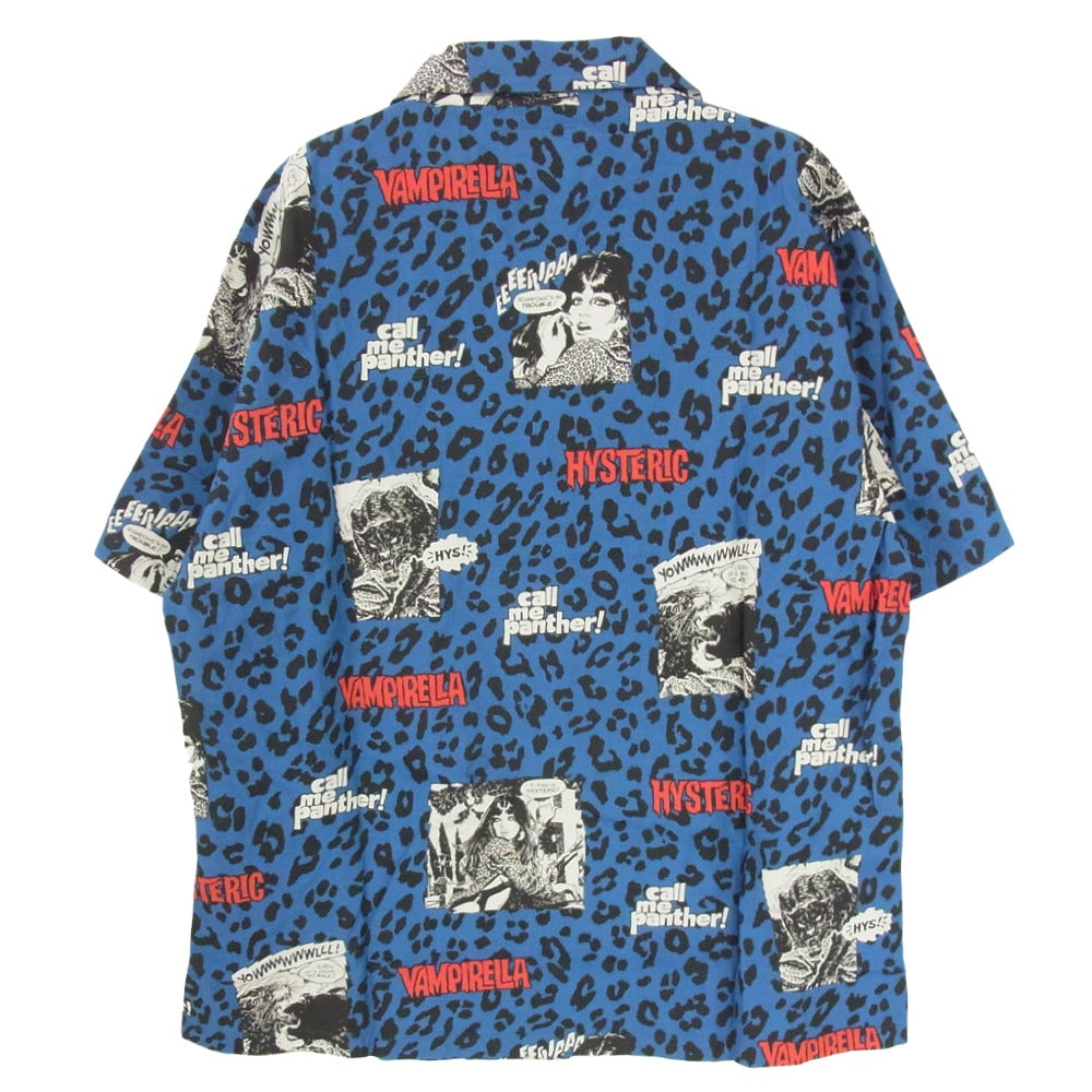 HYSTERIC GLAMOUR ヒステリックグラマー 02261AH17 VAMPIRELLA CALL ME PANTHER柄 オープンカラー 半袖 シャツ ブルー系 L【新古品】【未使用】【中古】