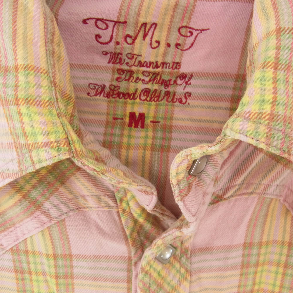 TMT ティーエムティー チェック スナップボタン 長袖 ウエスタン シャツ ピンク系 M【中古】