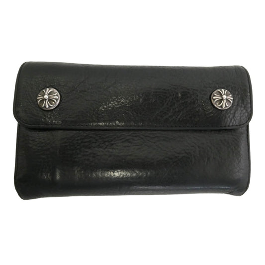 CHROME HEARTS クロムハーツ（原本有） WAVE CROSS BALL ウェーブ クロスボールボタン レザーウォレット 財布 ブラック系【中古】