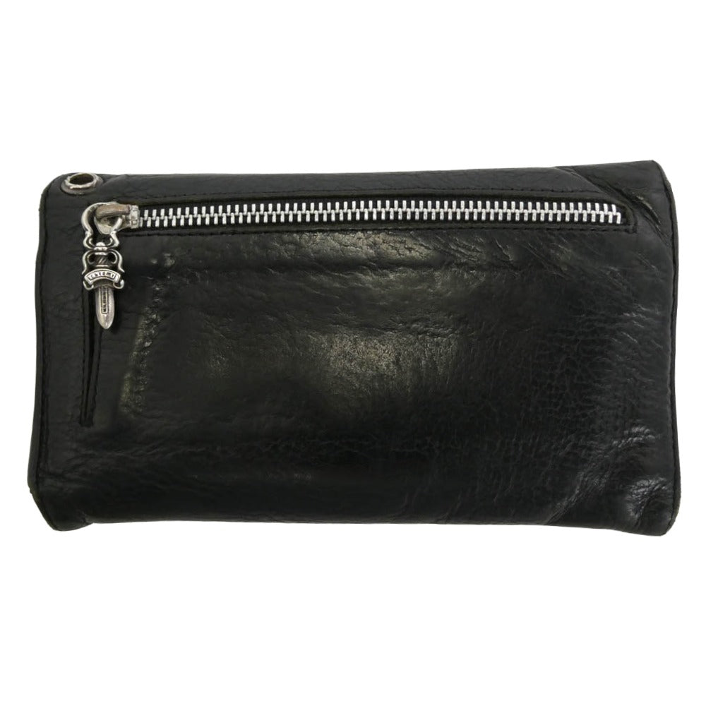 CHROME HEARTS クロムハーツ（原本有） WAVE CROSS BALL ウェーブ クロスボールボタン レザーウォレット 財布 ブラック系【中古】