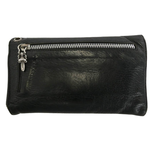 CHROME HEARTS クロムハーツ（原本有） WAVE CROSS BALL ウェーブ クロスボールボタン レザーウォレット 財布 ブラック系【中古】