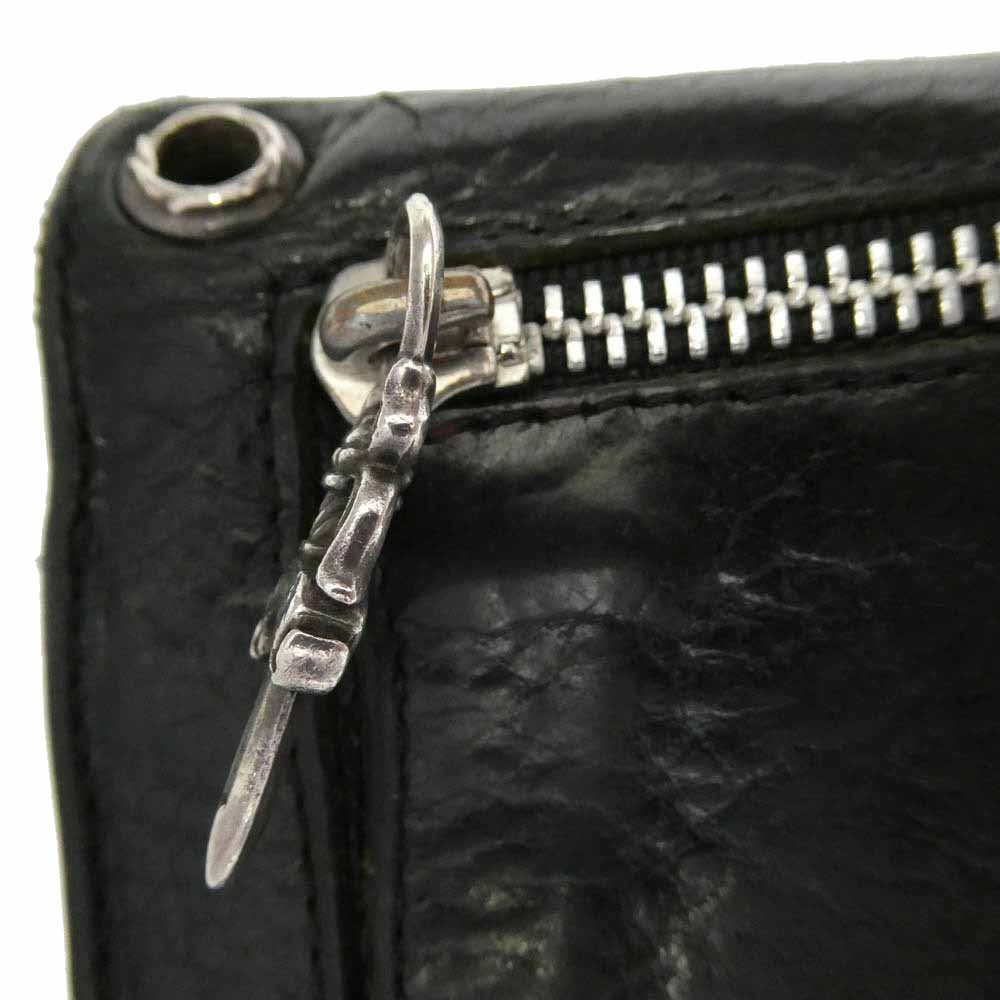 CHROME HEARTS クロムハーツ（原本有） WAVE CROSS BALL ウェーブ クロスボールボタン レザーウォレット 財布 ブラック系【中古】