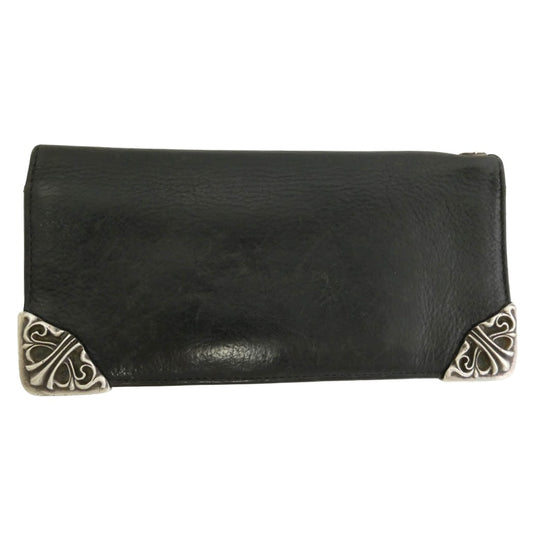 CHROME HEARTS クロムハーツ（原本無） LNG SNGL FLD TIPS シングルフォールド ウォレット レザー 長財布 ブラック系【中古】