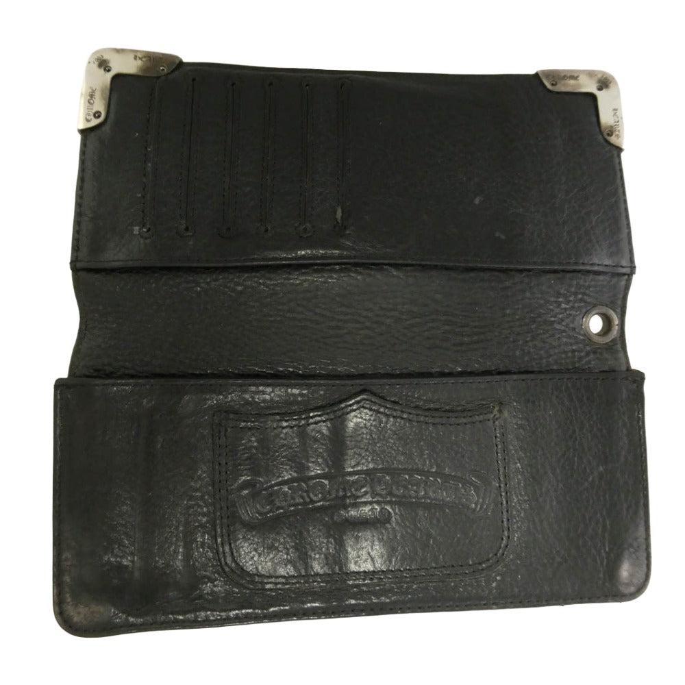 CHROME HEARTS クロムハーツ（原本無） LNG SNGL FLD TIPS シングルフォールド ウォレット レザー 長財布 ブラック系【中古】