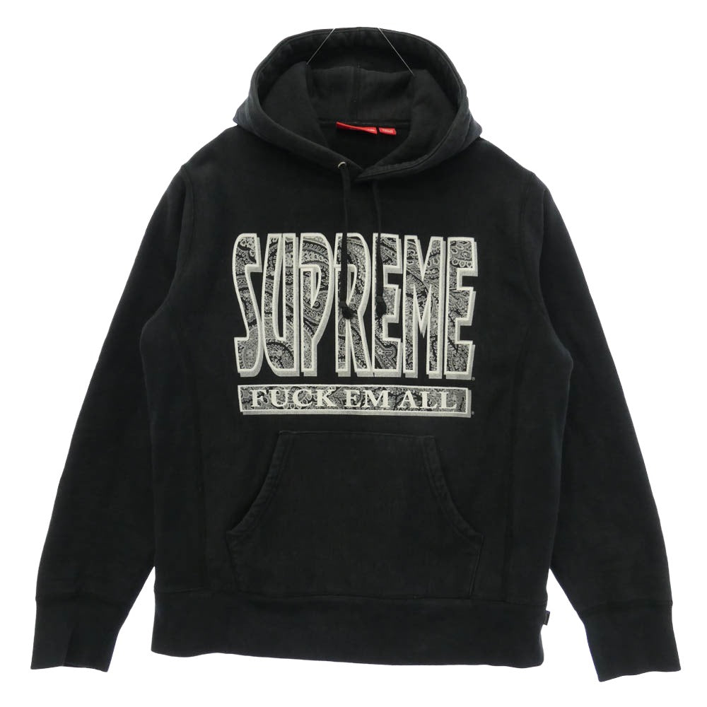Supreme シュプリーム 17AW Paisley Fuck Em All Hooded Sweatshirt ペイズリー ロゴ フーデッド スウェットシャツ フーディー パーカー ブラック系 S【中古】