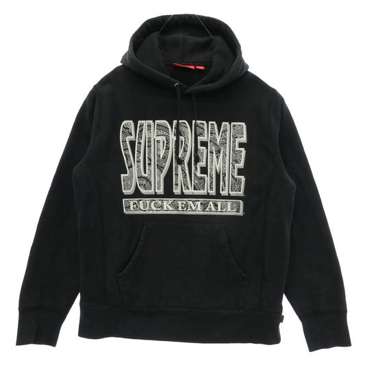 Supreme シュプリーム 17AW Paisley Fuck Em All Hooded Sweatshirt ペイズリー ロゴ フーデッド スウェットシャツ フーディー パーカー ブラック系 S【中古】