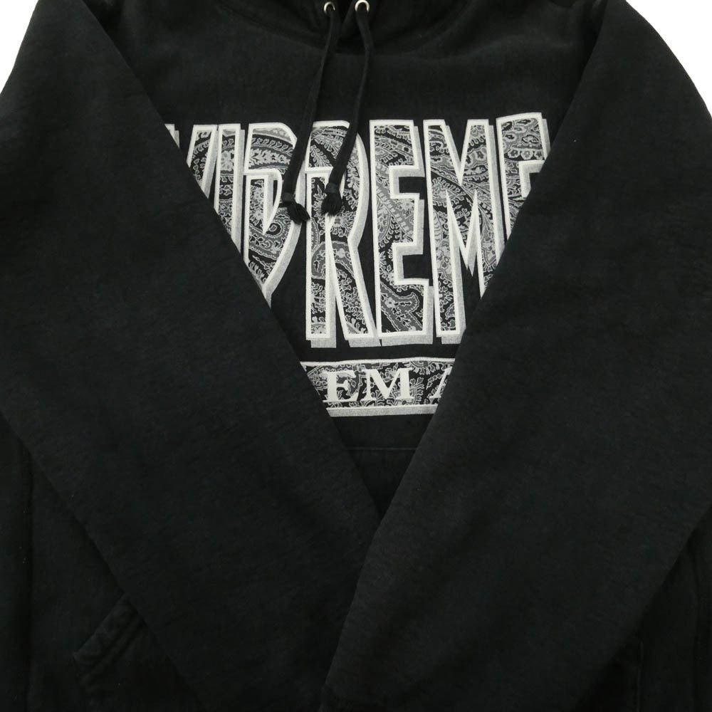 Supreme シュプリーム 17AW Paisley Fuck Em All Hooded Sweatshirt ペイズリー ロゴ フーデッド スウェットシャツ フーディー パーカー ブラック系 S【中古】