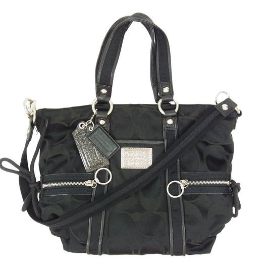 COACH コーチ 13843 シグネチャー ロゴ ナイロン ショルダー ハンド バッグ ブラック系【中古】