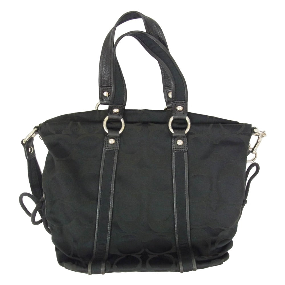 COACH コーチ 13843 シグネチャー ロゴ ナイロン ショルダー ハンド バッグ ブラック系【中古】