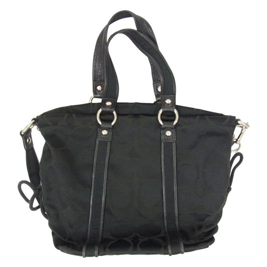 COACH コーチ 13843 シグネチャー ロゴ ナイロン ショルダー ハンド バッグ ブラック系【中古】