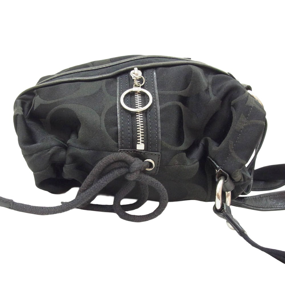 COACH コーチ 13843 シグネチャー ロゴ ナイロン ショルダー ハンド バッグ ブラック系【中古】
