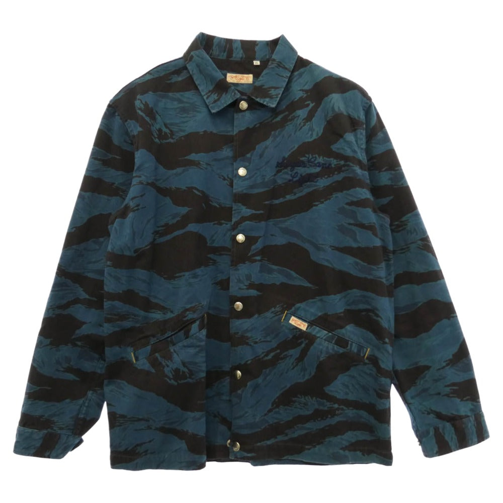 SUGAR CANE シュガーケーン SC13507 BLUE CAMOFLAGE COACH JACKET フロントスナップボタン カモ コーチ シャツ ジャケット ブラック系 ブルー系 XL【中古】