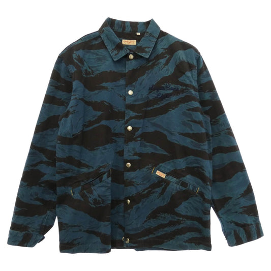 SUGAR CANE シュガーケーン SC13507 BLUE CAMOFLAGE COACH JACKET フロントスナップボタン カモ コーチ シャツ ジャケット ブラック系 ブルー系 XL【中古】