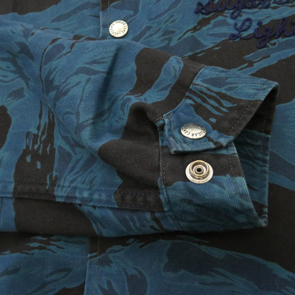 SUGAR CANE シュガーケーン SC13507 BLUE CAMOFLAGE COACH JACKET フロントスナップボタン カモ コーチ シャツ ジャケット ブラック系 ブルー系 XL【中古】
