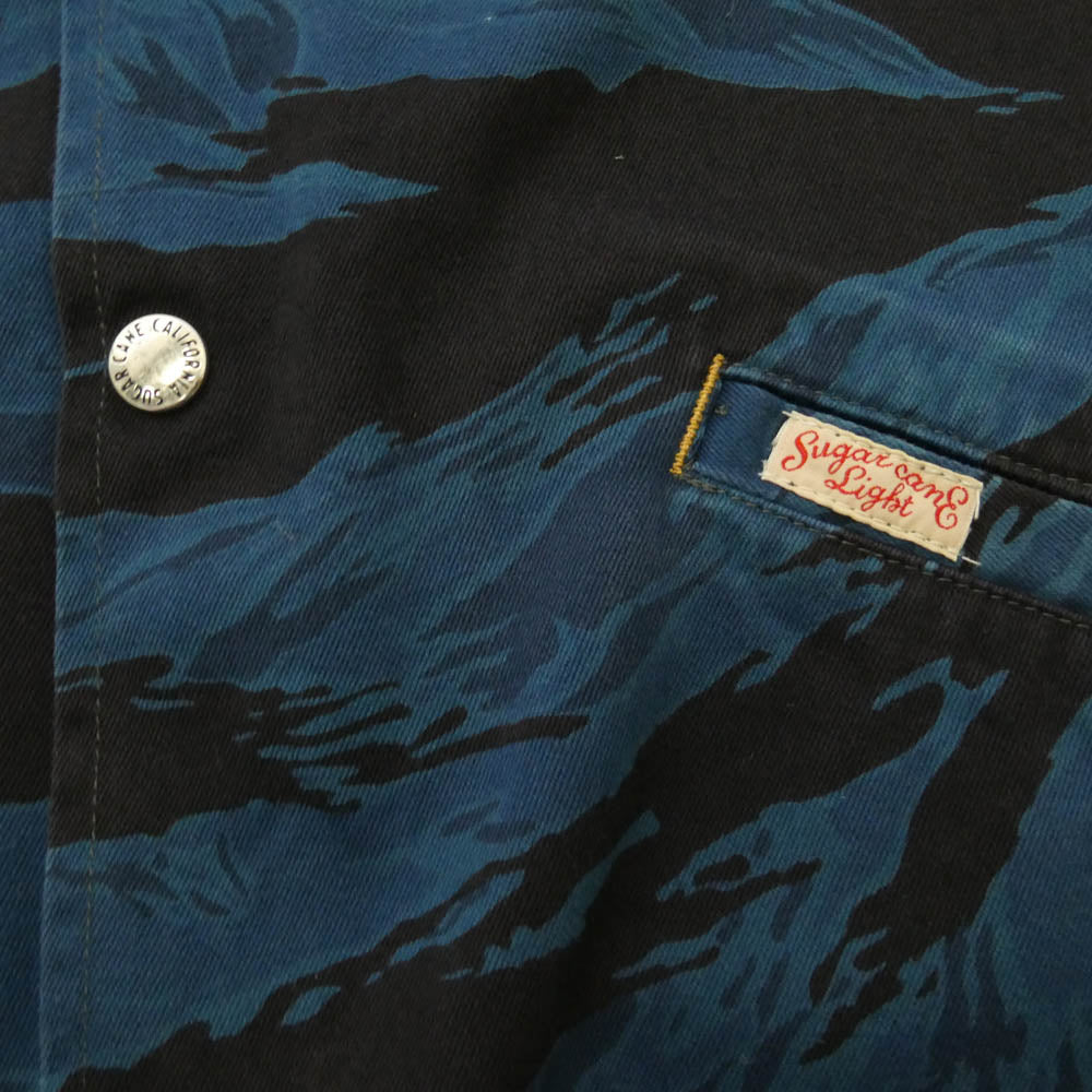 SUGAR CANE シュガーケーン SC13507 BLUE CAMOFLAGE COACH JACKET フロントスナップボタン カモ コーチ シャツ ジャケット ブラック系 ブルー系 XL【中古】