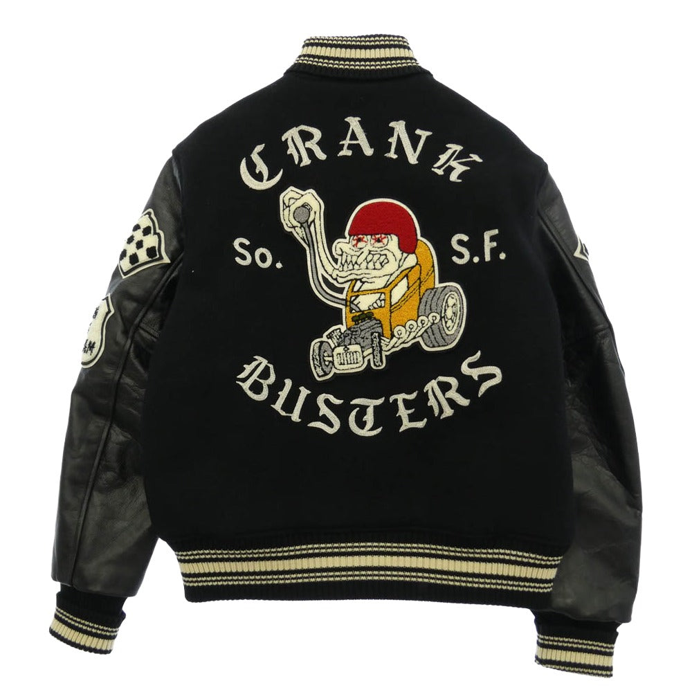 WHITESVILLE ホワイツビル WV11375 CRANK BUSTERS フルデコ 袖レザー ウール スタジャン ジャケット ブラック系 40【中古】