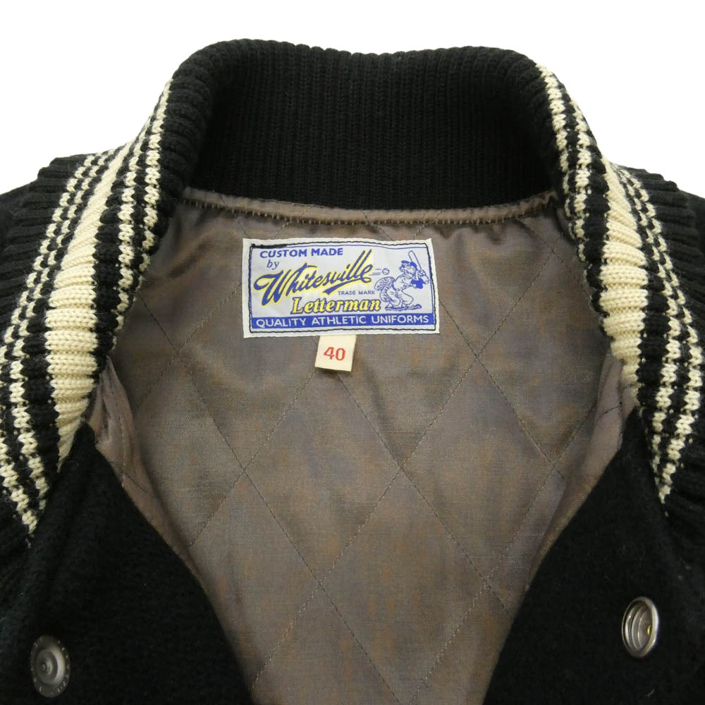 WHITESVILLE ホワイツビル WV11375 CRANK BUSTERS フルデコ 袖レザー ウール スタジャン ジャケット ブラック系 40【中古】