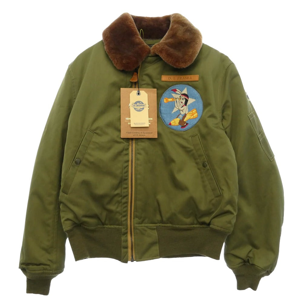 Buzz Rickson's バズリクソンズ BR11743 B-15 64th BOMB 刺繍ワッペン 裏地モヘア混ウール フライト ボンバー ジャケット ブルゾン モスグリーン系 42【中古】
