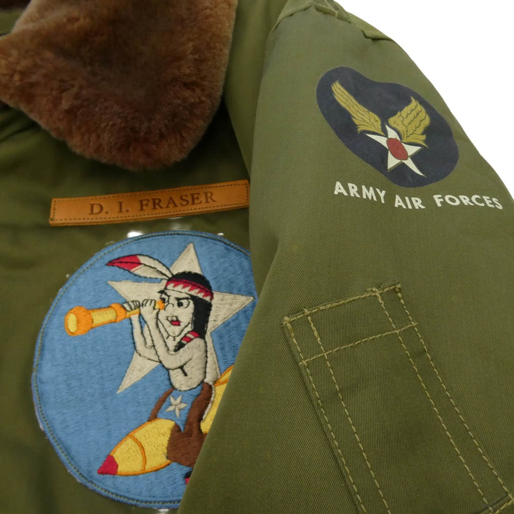 Buzz Rickson's バズリクソンズ BR11743 B-15 64th BOMB 刺繍ワッペン 裏地モヘア混ウール フライト ボンバー ジャケット ブルゾン モスグリーン系 42【中古】
