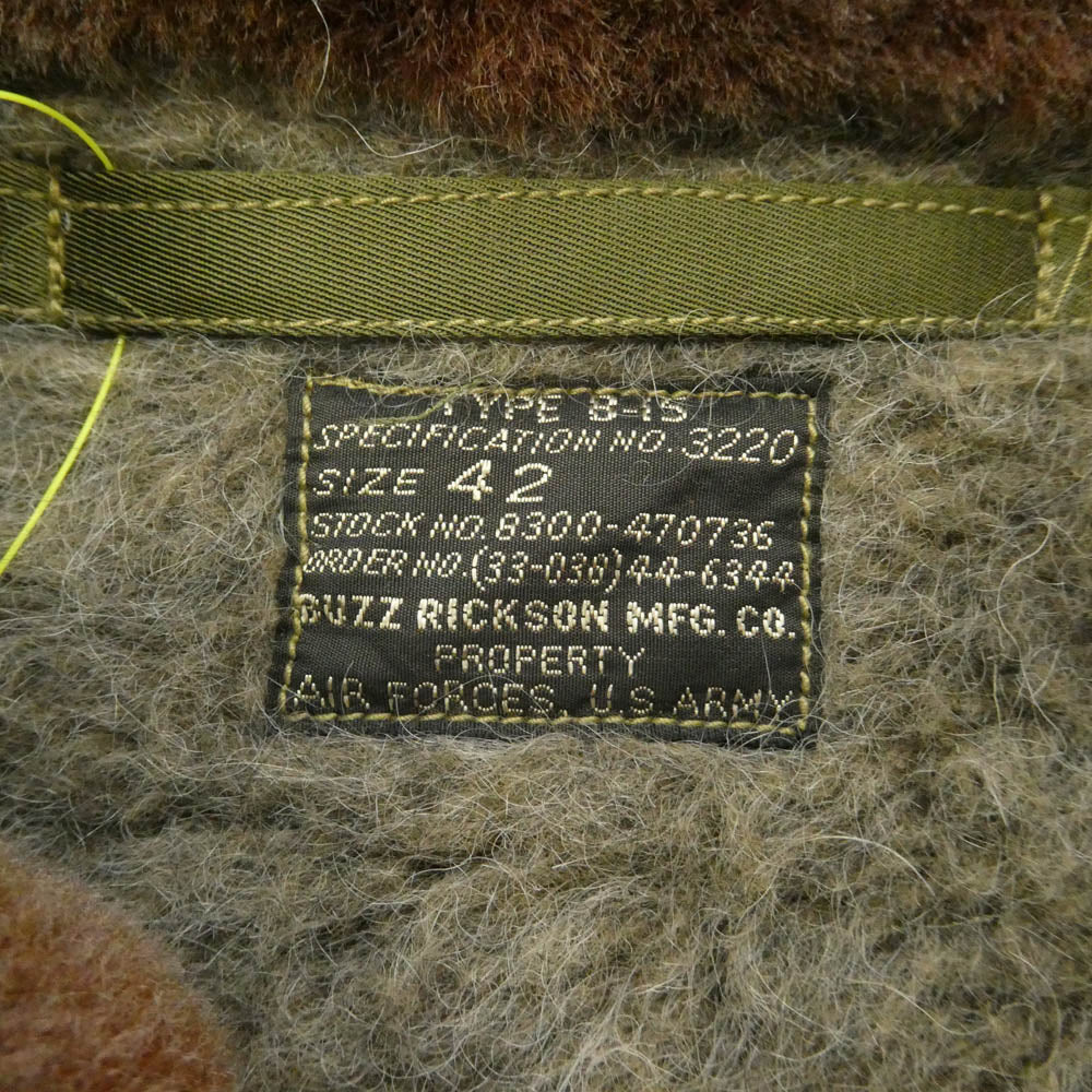 Buzz Rickson's バズリクソンズ BR11743 B-15 64th BOMB 刺繍ワッペン 裏地モヘア混ウール フライト ボンバー ジャケット ブルゾン モスグリーン系 42【中古】