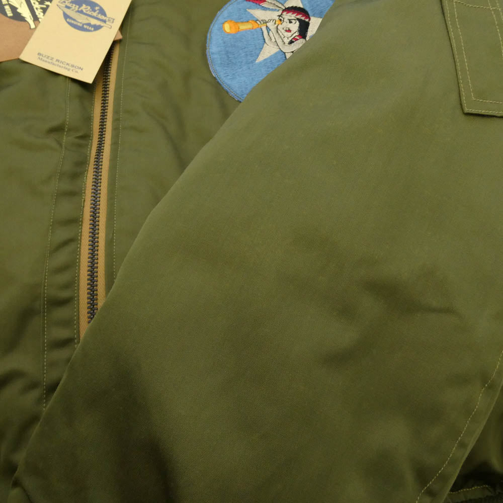 Buzz Rickson's バズリクソンズ BR11743 B-15 64th BOMB 刺繍ワッペン 裏地モヘア混ウール フライト ボンバー ジャケット ブルゾン モスグリーン系 42【中古】