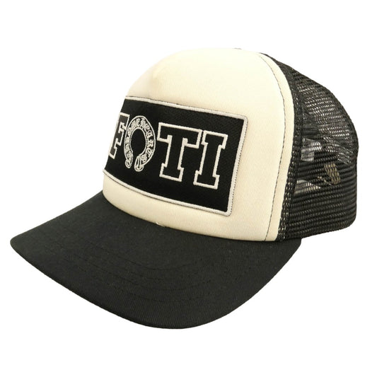 CHROME HEARTS クロムハーツ（原本無） Foti Trucker Cap フォティ トラッカー メッシュ キャップ FOTIパッチ クロスボール 帽子 ブラック系 ホワイト系 53-60【中古】