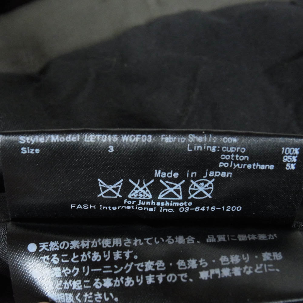 junhashimoto ジュンハシモト LET015 WCF03 シングル ライダース 牛革 カウレザー ジャケット カーキ系 3【中古】