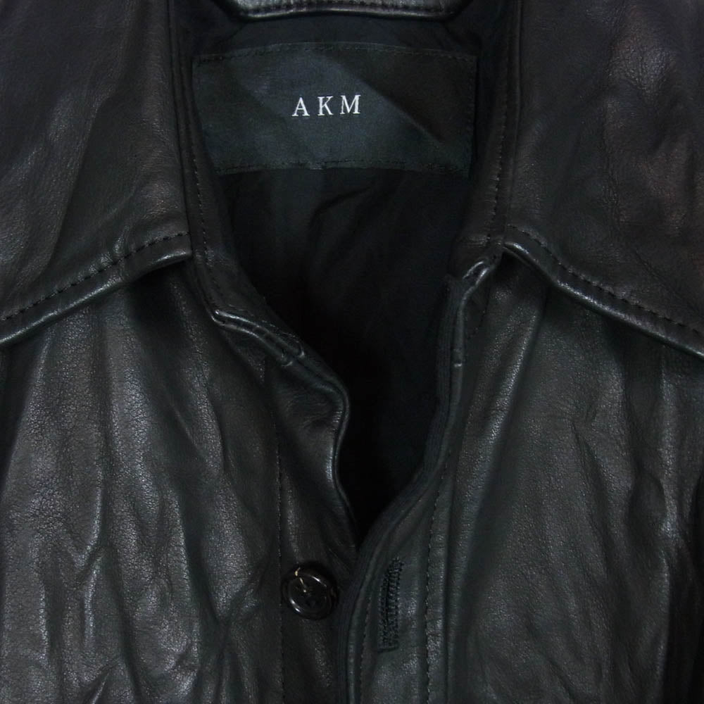AKM エイケイエム シワ加工 牛革 カウレザー シャツ ジャケット ブラック系 M【中古】
